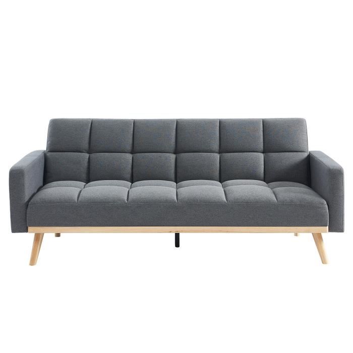 Canapé convertible 3 places ADONA - PRICE FACTORY - Gris clair - Style scandinave moderne - Couchage occasionnel
