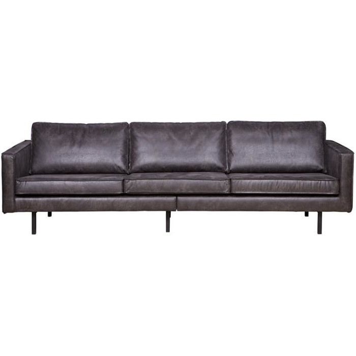 Grand canapé 3,5 places en éco-cuir Bronco noir, H 85 x L 277 x P 86 cm