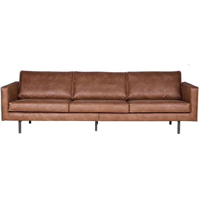 Canapé fixe vintage en cuir PEGANE - Grand modèle 3,5 places Bronco marron - Confort moelleux