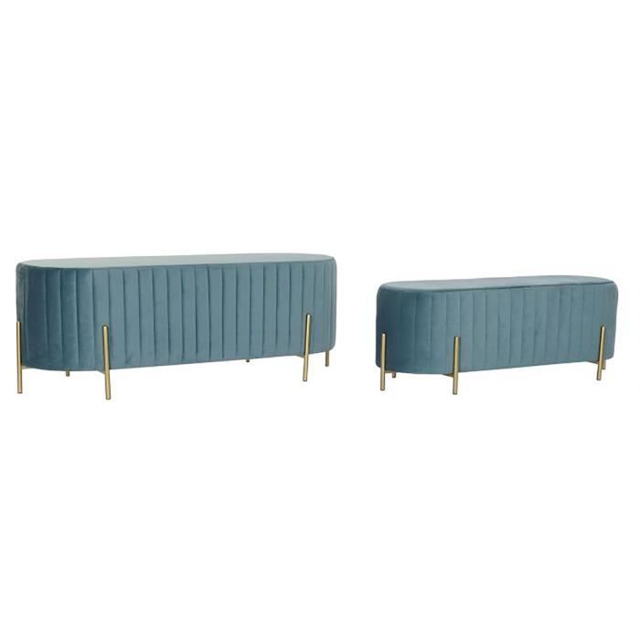 Ensemble de 2 banquettes en métal et polyester coloris Bleu et pieds doré