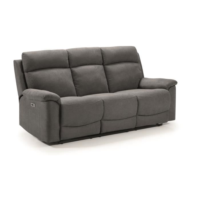 Ensemble canapé de 3 places relax électrique + canapé de 2 places fixes en tissu couleur Gris foncé