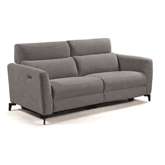 Ensemble canapé de 3 places relax électrique + canapé de 2 places fixes en tissu Gris foncé