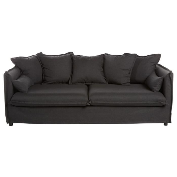 Canapé design 3 places en mousse polyuréthane 18kg-m3 - PEGANE - Lin - Gris anthracite - Contemporain - Design