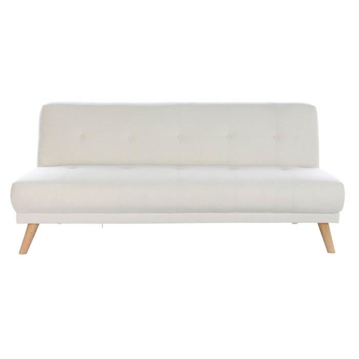 Canapé de salon convertible en polyester coloris blanc et bois naturel - longueur 172 x profondeur 80 x hauteur 76 cm