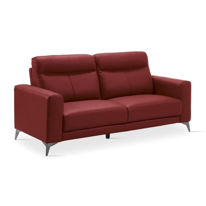 Canapé de 3 places fixes en Cuir-PVC couleur Rouge - Longueur 207 x Profondeur 87 x Hauteur 99 cm
