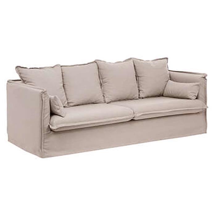 Canapé convertible 3 places en bois hêtre et MDF coloris Beige lin - Longueur 200 x Profondeur 102 x Hauteur 78 cm