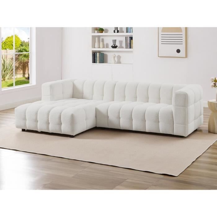 Canapé d'angle gauche en tissu bouclette blanc ivoire LERICI de Pascal Morabito