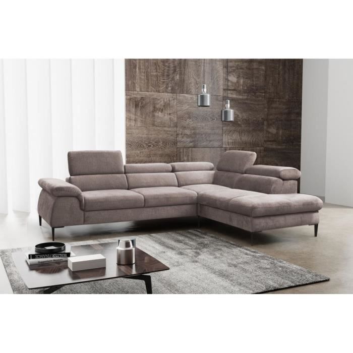 Canapé d'angle convertible en tissu taupe SEPINA de PASCAL MORABITO - Angle droit