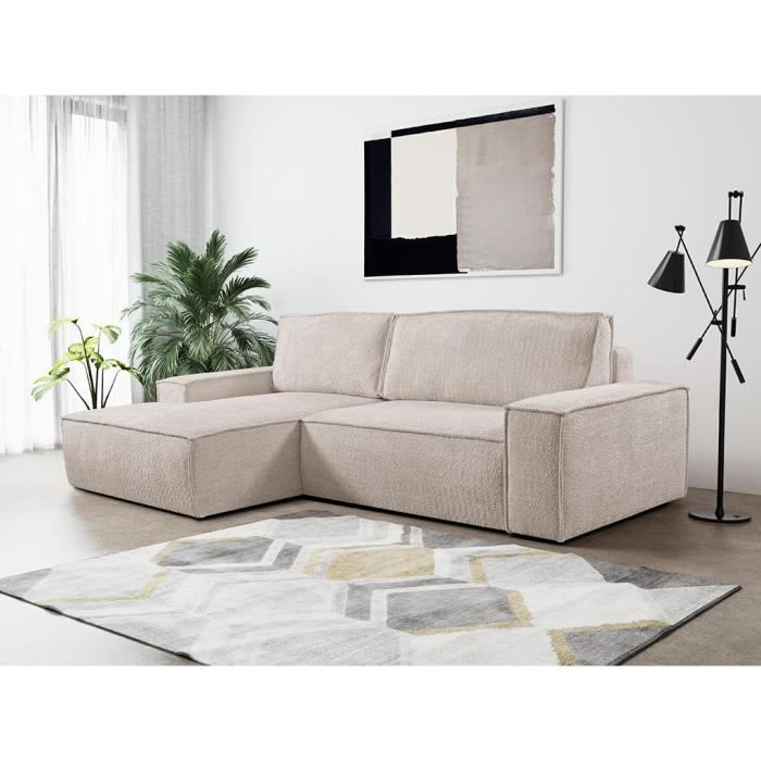 Canapé d'angle convertible en tissu bouclette beige AMELIA de PASCAL MORABITO - Angle Gauche