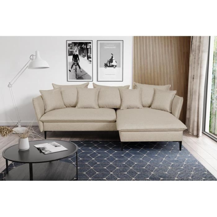 Canapé d'angle convertible en tissu beige LAZARE de PASCAL MORABITO - Angle droit