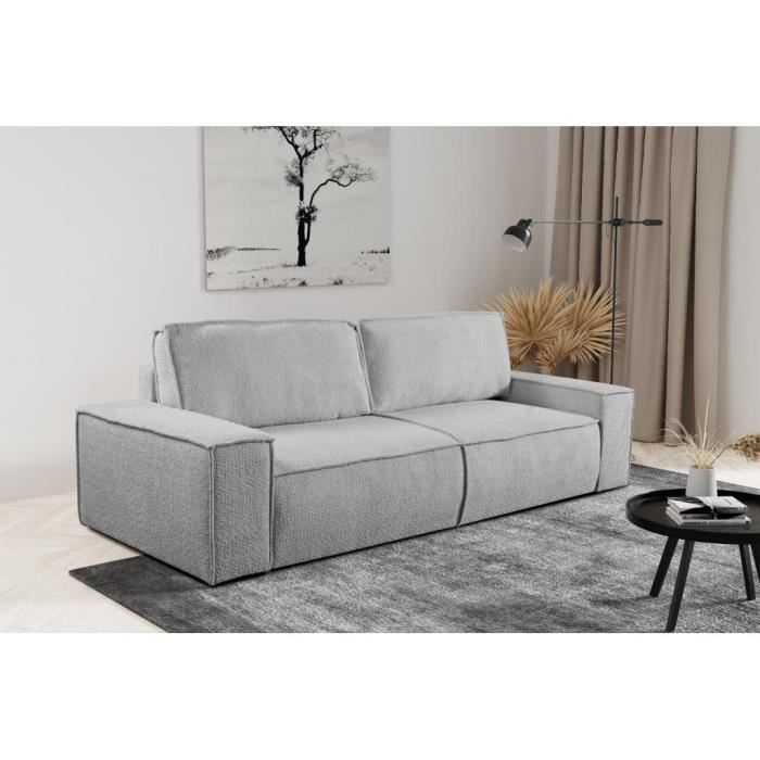 Canapé convertible en tissu bouclette gris - PASCAL MORABITO - AMELIA - 3 places - Coffre de rangement