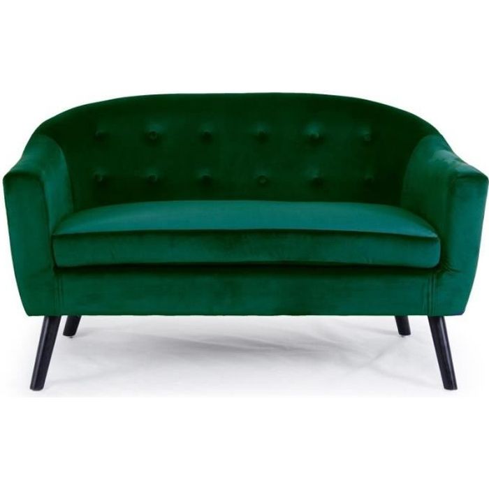 Canapé Scandinave Velours "lopy" 129cm Vert - Paris Prix - 2 Places - Moelleux - Rétro & Moderne