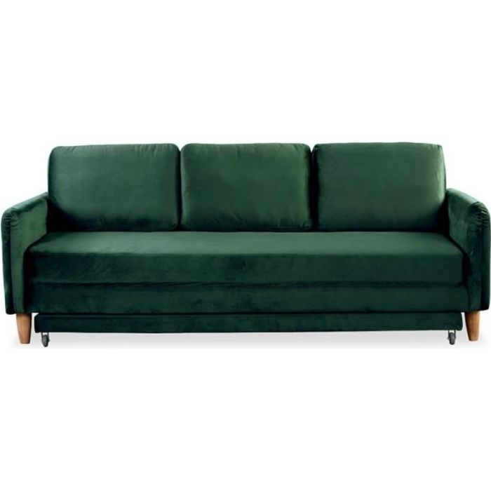 Canapé Convertible En Velours "zefli" 210cm Vert - Paris Prix