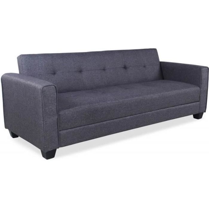 Canapé Convertible 3 Places - PARIS PRIX - Tosello - Gris - Bois & Tissu - Design & Pratique