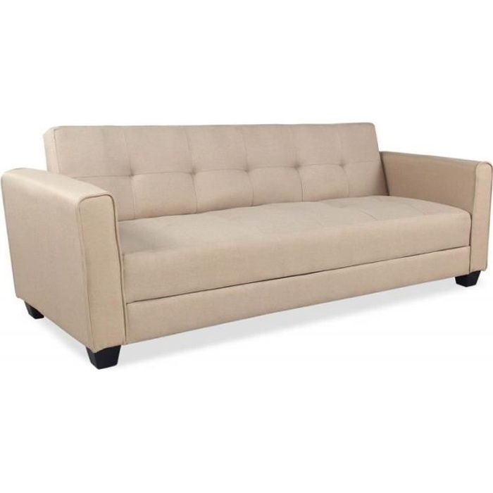 Canapé Convertible 3 Places Tosello 200cm Beige - Paris Prix - Design & Pratique