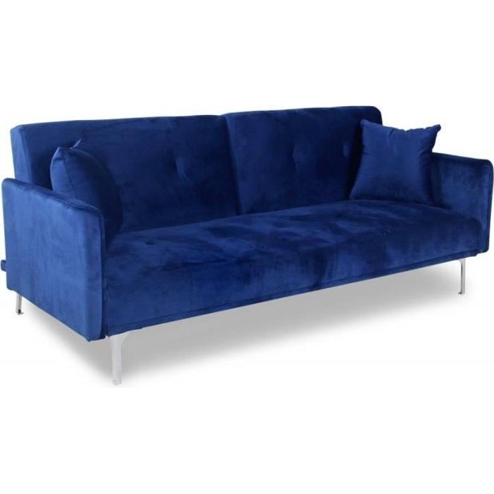 Canapé Convertible 3 Places - PARIS PRIX - lacla - Tissu - Bleu - Quotidien - 140 x 200 cm