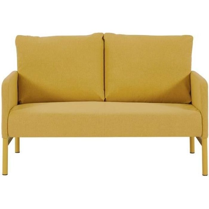 Canapé droit fixe tissu jaune moutarde 2 places