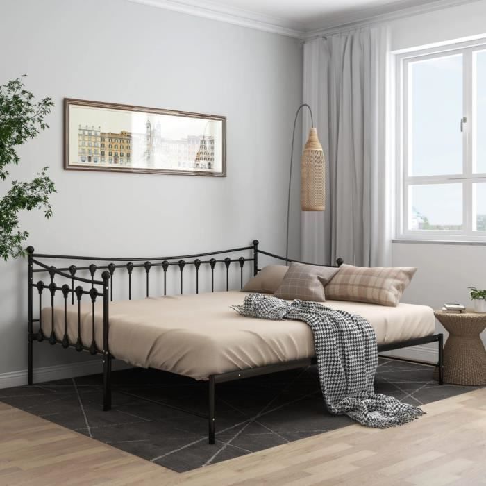 Jili promo - Economique Cadre de canapé-lit extensible Noir Métal 90x200 cm - BEST MEUBLE(9757)