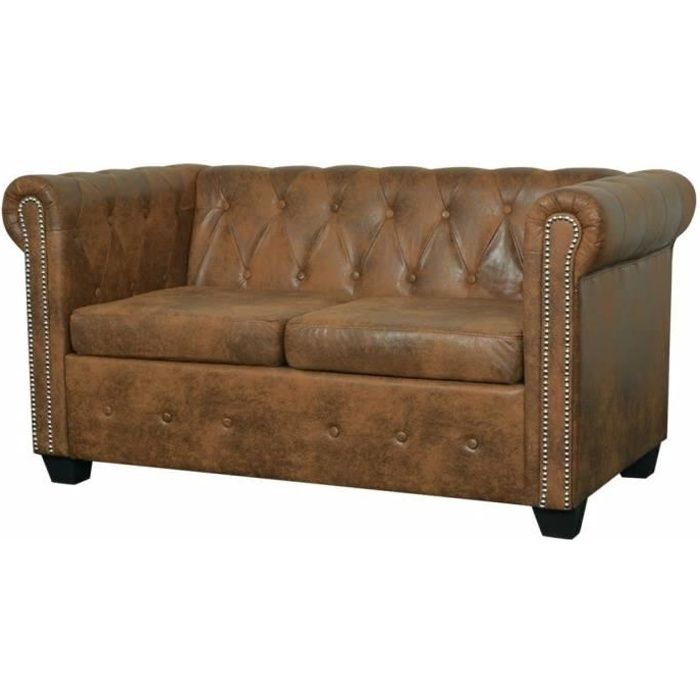 Canapé Chesterfield 2 places Cuir artificiel Marron
