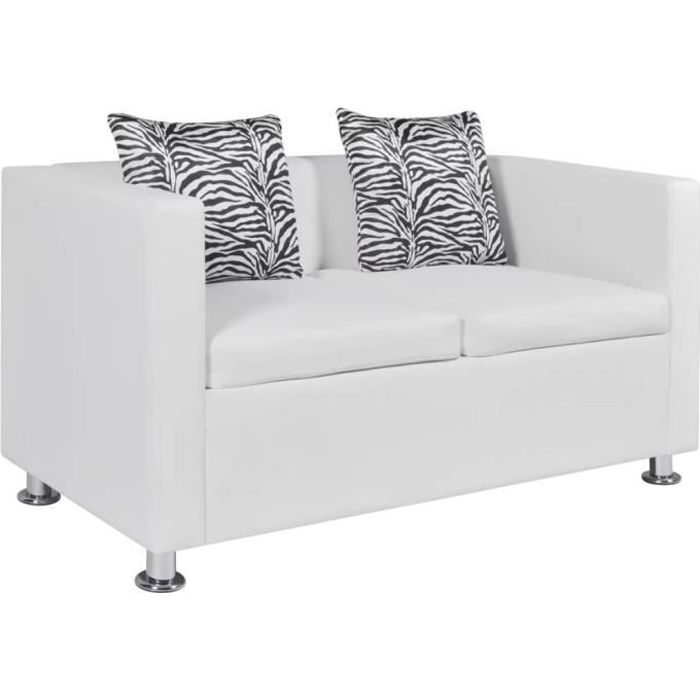 Canapé à 2 places - OVONNI - Cuir synthétique Blanc - Convertible - Moelleux - Contemporain - Design