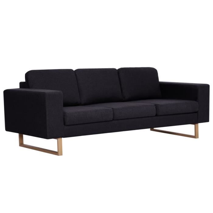Canapé à 3 places - OMABETA - M708 - Tissu Noir - Confort Moelleux - Déhoussable