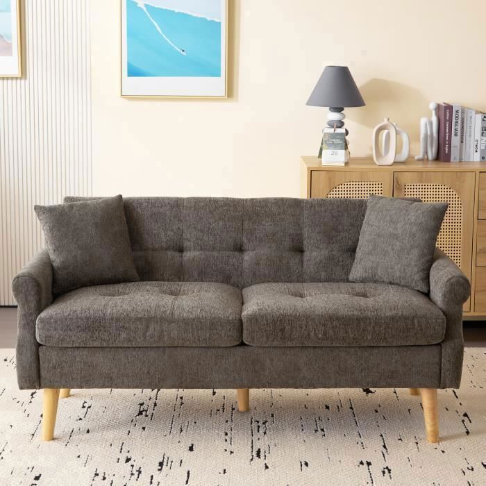 Canapé double - OKWISH - 162x74x77cm - Tissu chenille - Bronze - 2 places