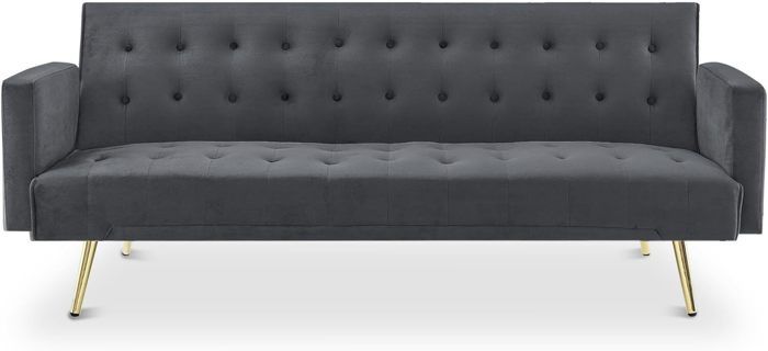 Canapé-Lit Clic Clac en Tissu Gris avec Pieds en Métal Doré