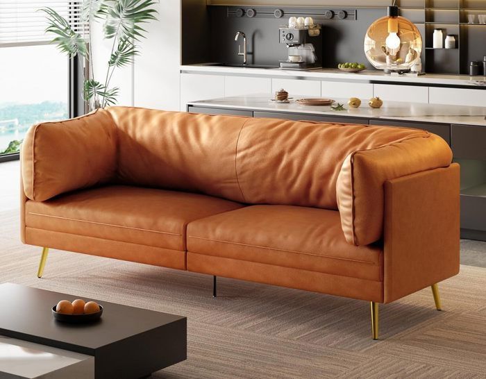 Canapé Classique du milieu du siècle, Coussins d'assise Profonds et Confortables,Canapé 3 Places Moderne, 185x76x90cm, Orange