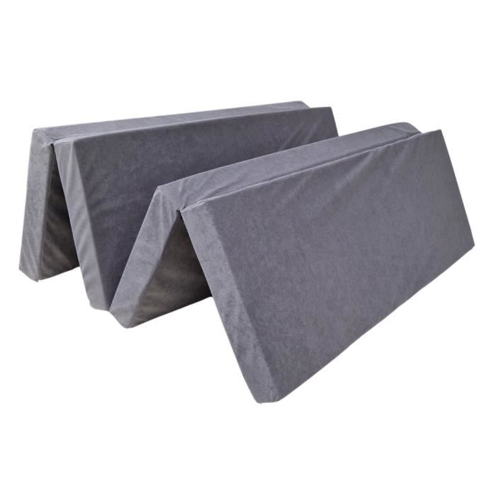 Matelas d'appoint pliant - NATALIA SPZOO - 180x120x8cm - Housse amovible - Mousse PU - Gris