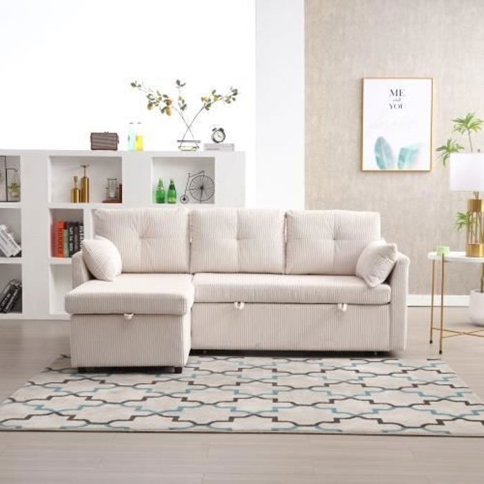 Canapé sectionnel modulaire en forme de L,Sofa modulaire réversible,Canapé sectionnel modulaire avec sièges de rangement,Blanc
