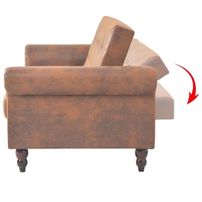 Canapé-lit convertible avec accoudoir Daim synthétique Marron Mothinessto LY3658