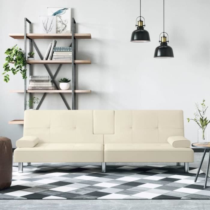 Canapé-lit avec porte-gobelets crème similicuir Mothinessto LY3210