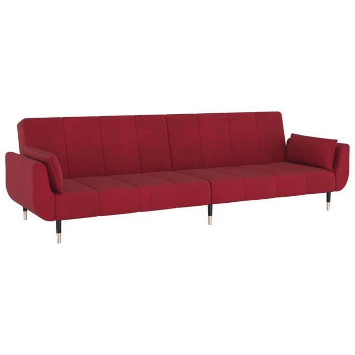 Canapé-lit à 2 places et deux oreillers Rouge bordeaux Velours Mothinessto LY2709