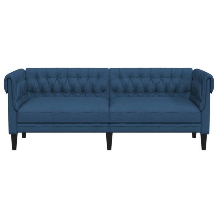 Canapé Chesterfield - MOTHINESSTO - 3 places - Tissu bleu - Style classique - Confort moelleux