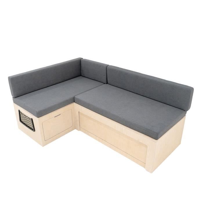 Lit de Camping-Car En Forme de L & Coussins, Banc de Rangement, Canapé Coulissant 1800 x 1200mm