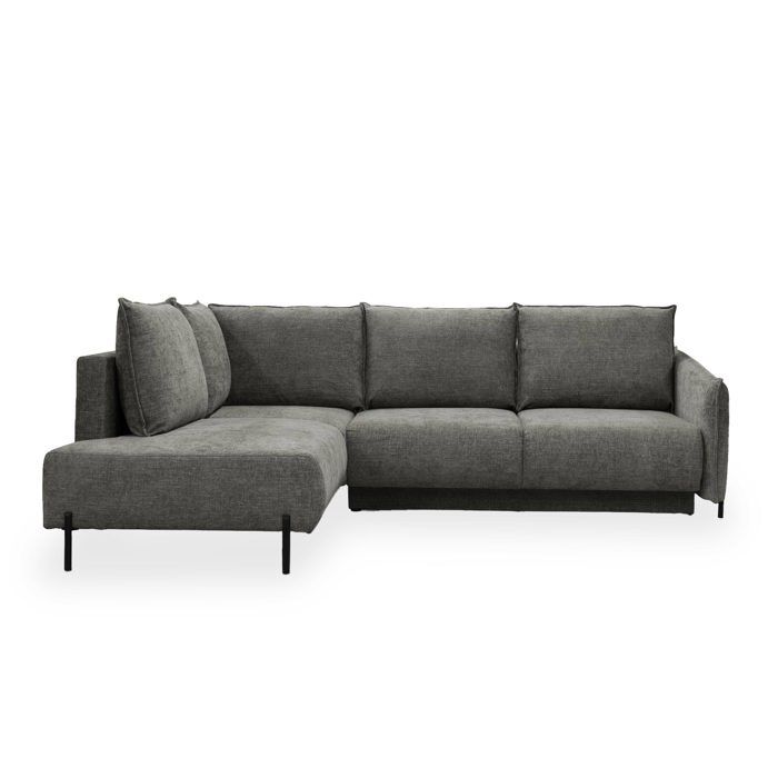 CELINE - Canapé d'angle convertible avec coffre en tissu gris - Angle gauche
