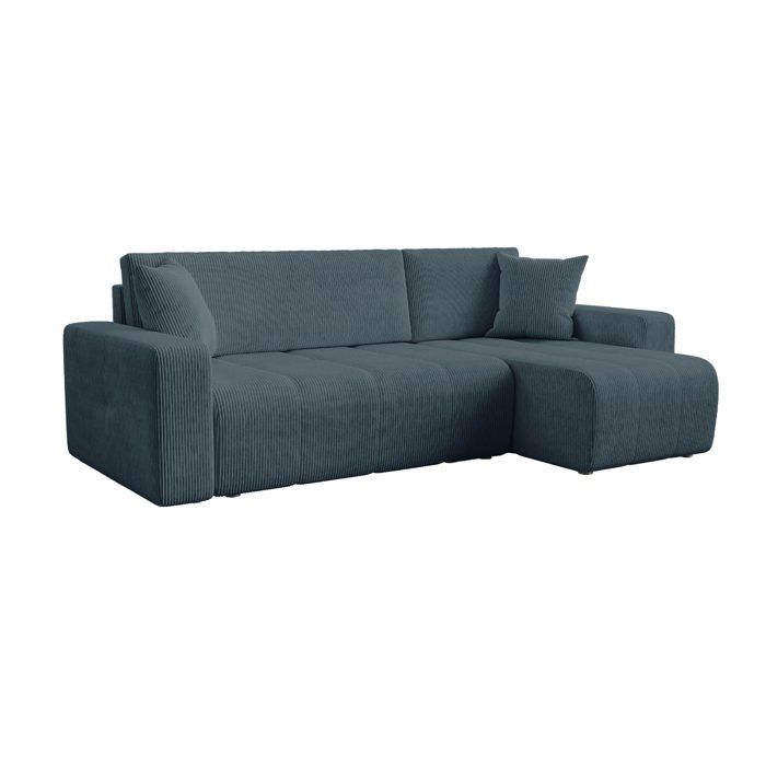 ALICIA MINI - Canapé d'angle convertible et réversible avec coffre en velours côtelé bleu