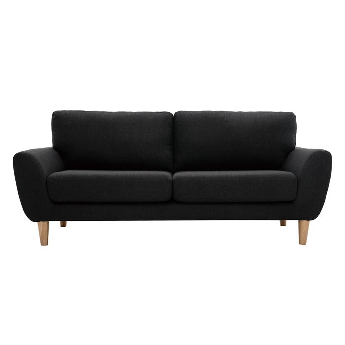 Canapé scandinave 3 places en tissu gris anthracite et bois clair ALICE