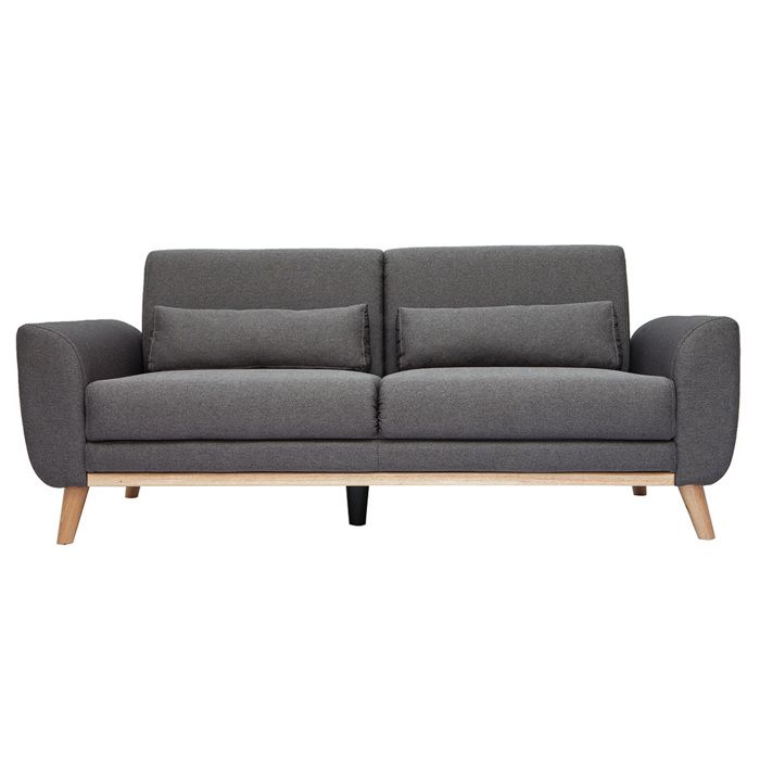 Canapé scandinave 3 places en tissu gris foncé et bois clair EKTOR
