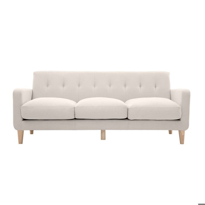 Canapé scandinave 3 places en tissu beige et bois clair LUNA