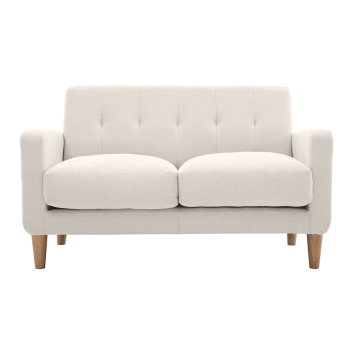 Canapé scandinave 2 places en tissu beige et bois clair LUNA