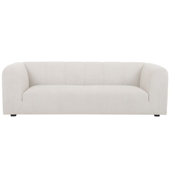 Canapé design en tissu effet velours beige 3-4 places OLIVEIRO