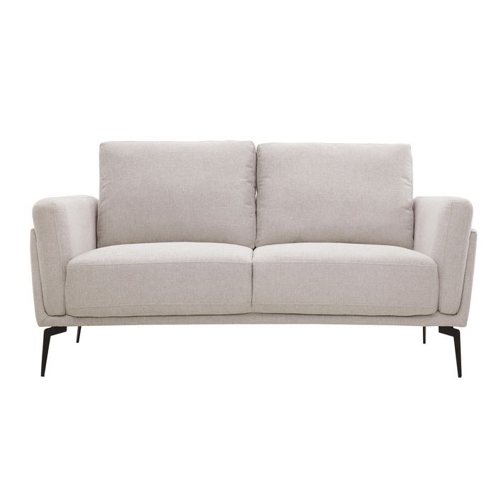 Canapé design 2 places en tissu effet velours texturé beige et métal noir MOSCO