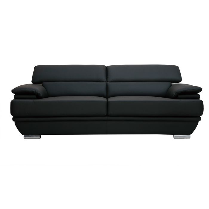 Canapé cuir design 3 places avec têtières ajustables noir EWING - Miliboo