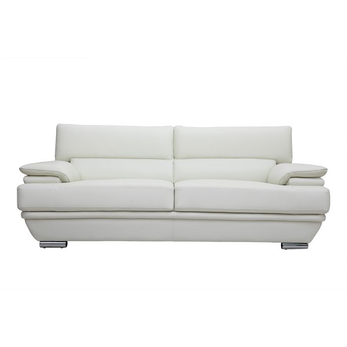 Canapé cuir design 3 places avec têtières ajustables blanc cassé EWING - MILIBOO - Cuir - Contemporain - Design