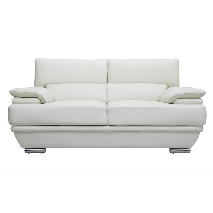 Canapé cuir 2 places avec têtières ajustables blanc cassé EWING - MILIBOO - Contemporain - Design - Fixe