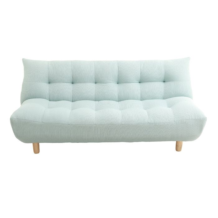 Canapé convertible scandinave en tissu menthe à l'eau et bois clair YUMI