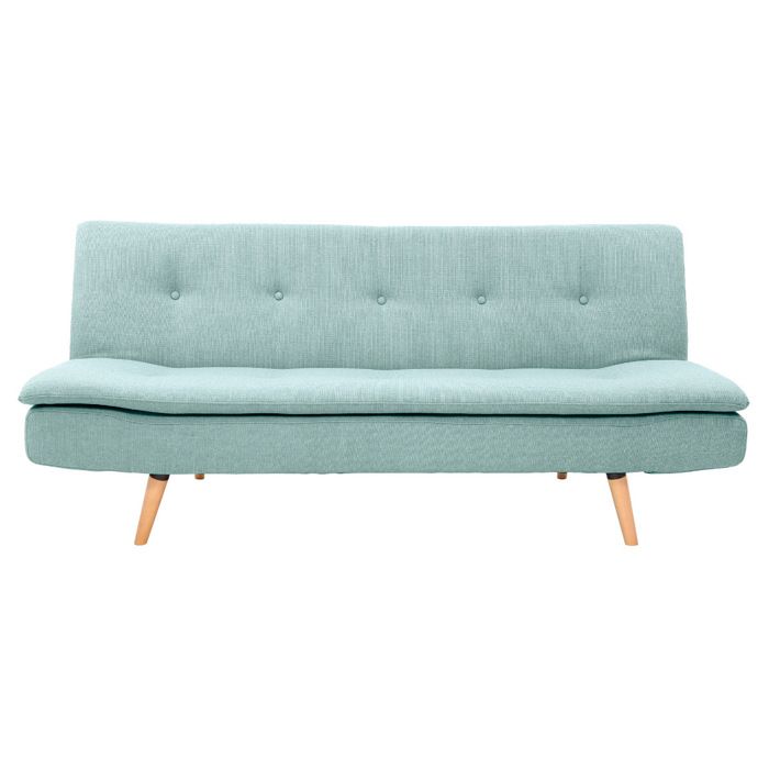 Canapé convertible scandinave 3 places en tissu vert lagon et bois clair SENSO