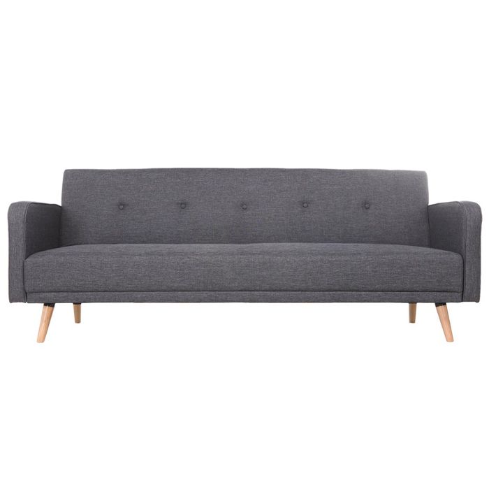 Canapé convertible scandinave 3 places en tissu gris foncé et bois clair ULLA