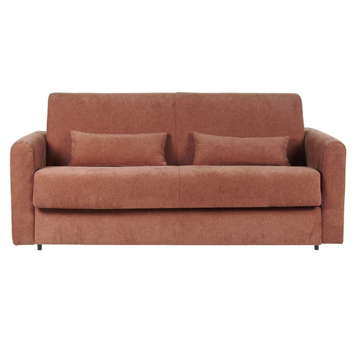 Canapé convertible 3 places en tissu effet velours terracotta avec matelas 13 cm LETTO